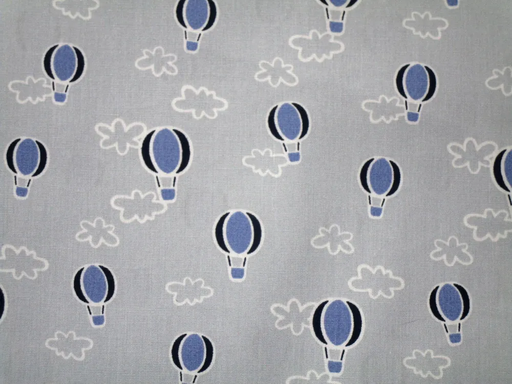 Bavlna sivá "horkovzdušný balón, oblaky"