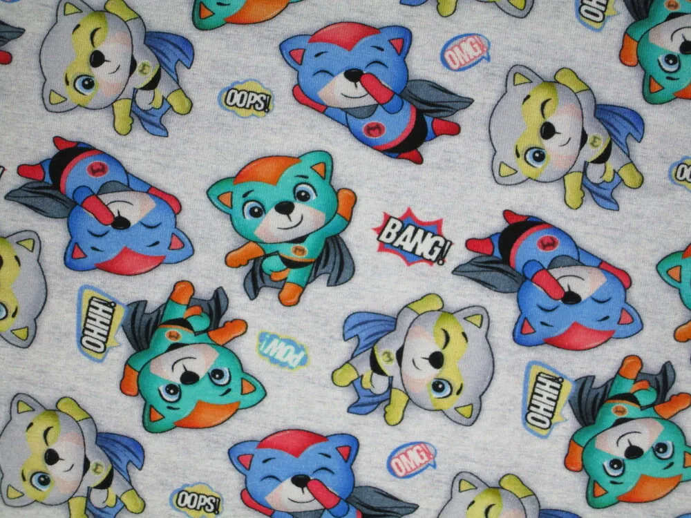 Úplet sivý melír "zvieratká superhrdinovia" - digitálna tlač