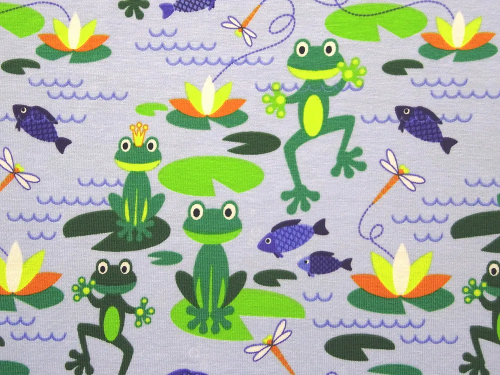 Úplet modrý "žabky, lekná, rybky" 