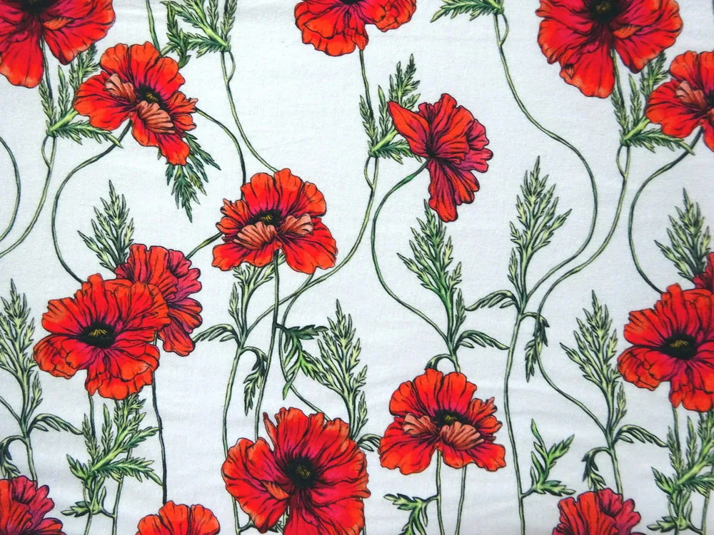 Úplet biely "červené maky" - bordúra jednostranná