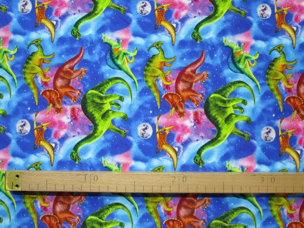 Teplákovina počesaná ružovo-modrá "dinosaurus"