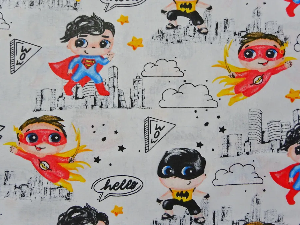 Bavlna biela "detskí superhrdinovia" 