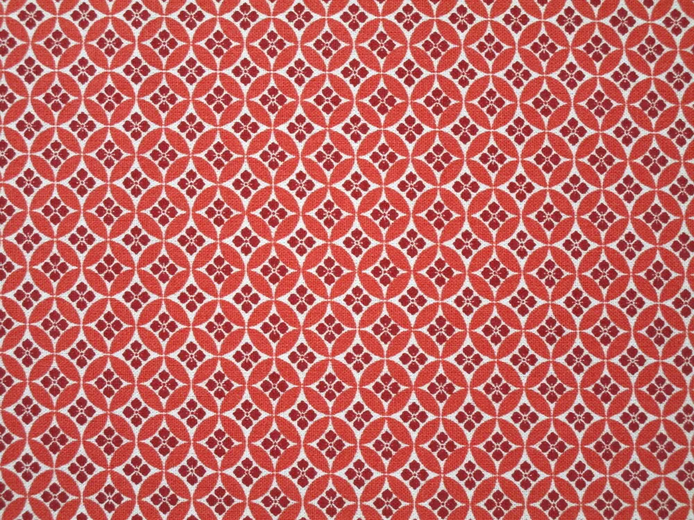 Bavlna biela "terakotovo-bordový vzor" - certifikovaná