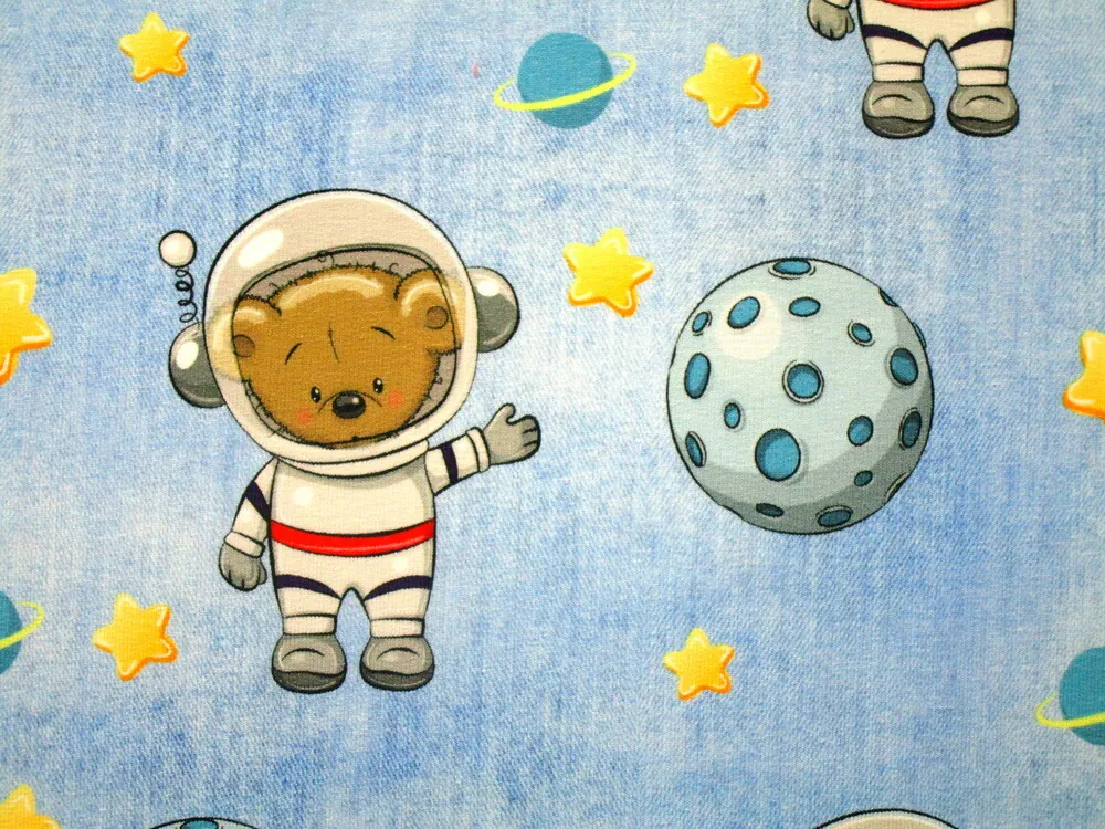 Teplákovina denim modrá "macko kozmonaut"