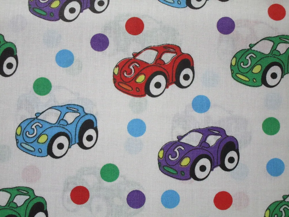 Bavlna biela "farebné autíčka" 