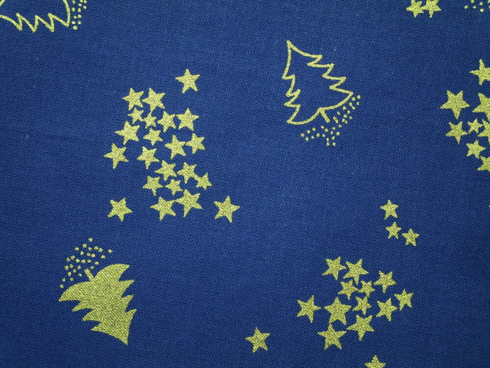 Bavlna modrá "zlatý stromček a hviezdy"