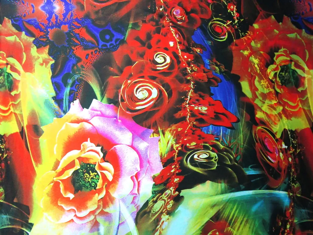 Satén farebný "veľké kvety" 