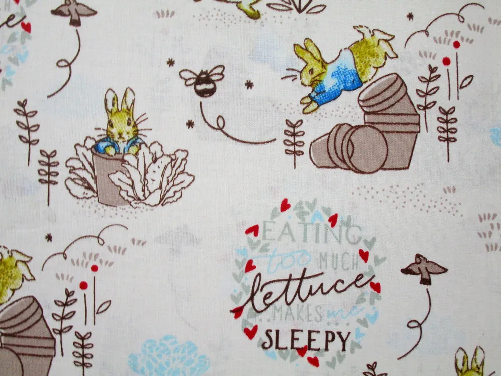 Bavlna biela "zajko v kabátiku, hnedý črepník"