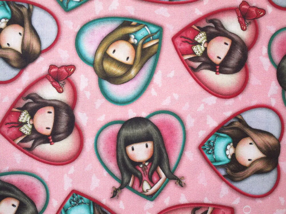 Bavlna ružová "dievčatká v srdiečku" - Amerika