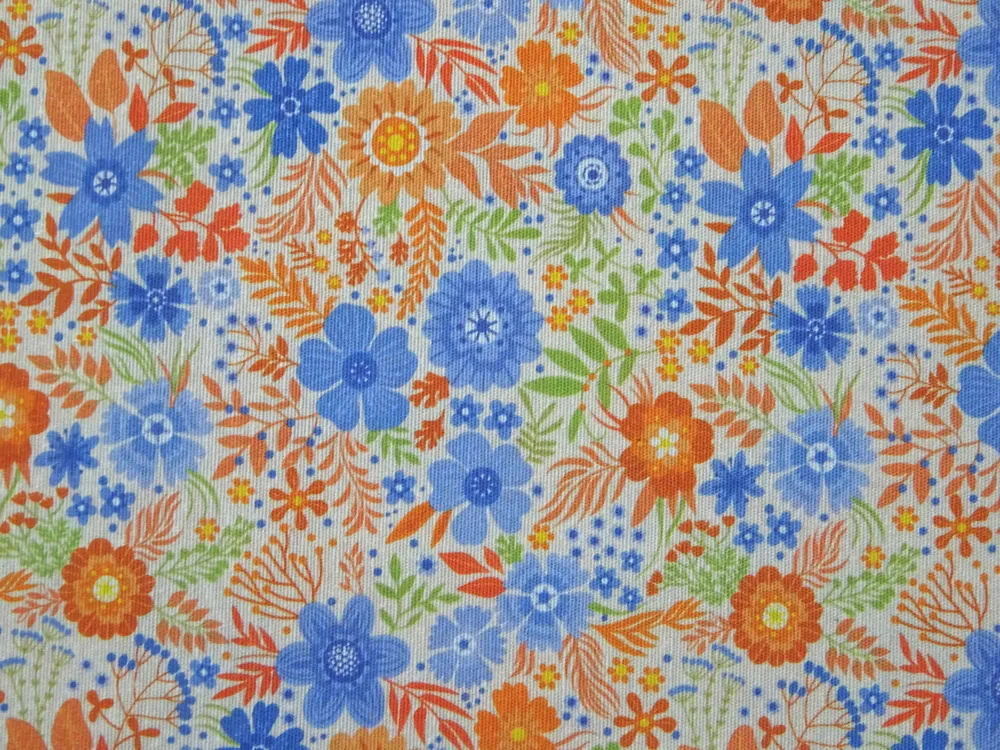 Poťahovka smotanová "pomarančové a modré kvety" 