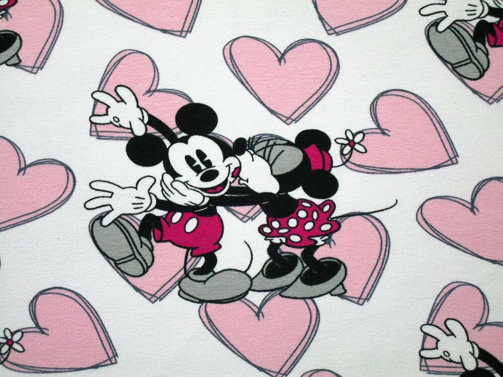 Teplákovina biela "Minie a Mickey, srdiečka"