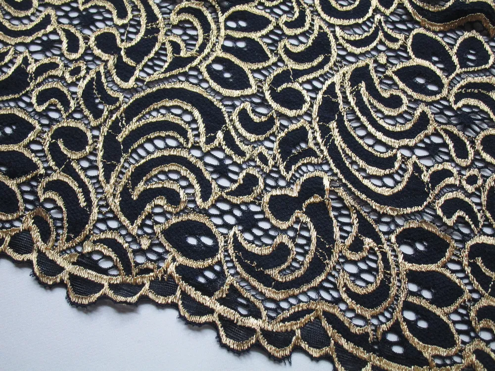 Krajka elastická tmavomodrá "zlatý vzor"