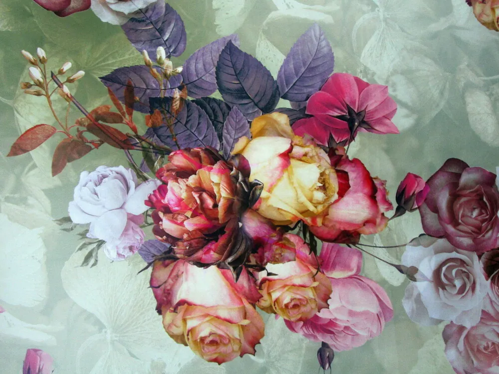 Hodváb zeleno-olivový "kvety" 