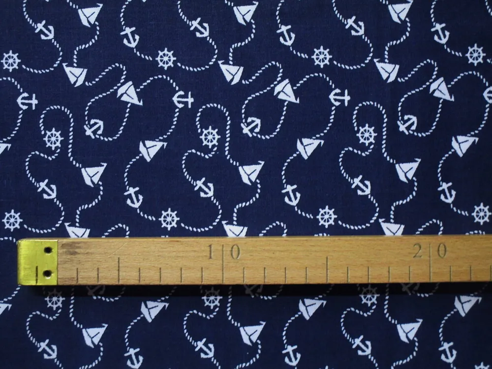 Bavlna tmavomodrá "biela plachetnica,kormidlo"