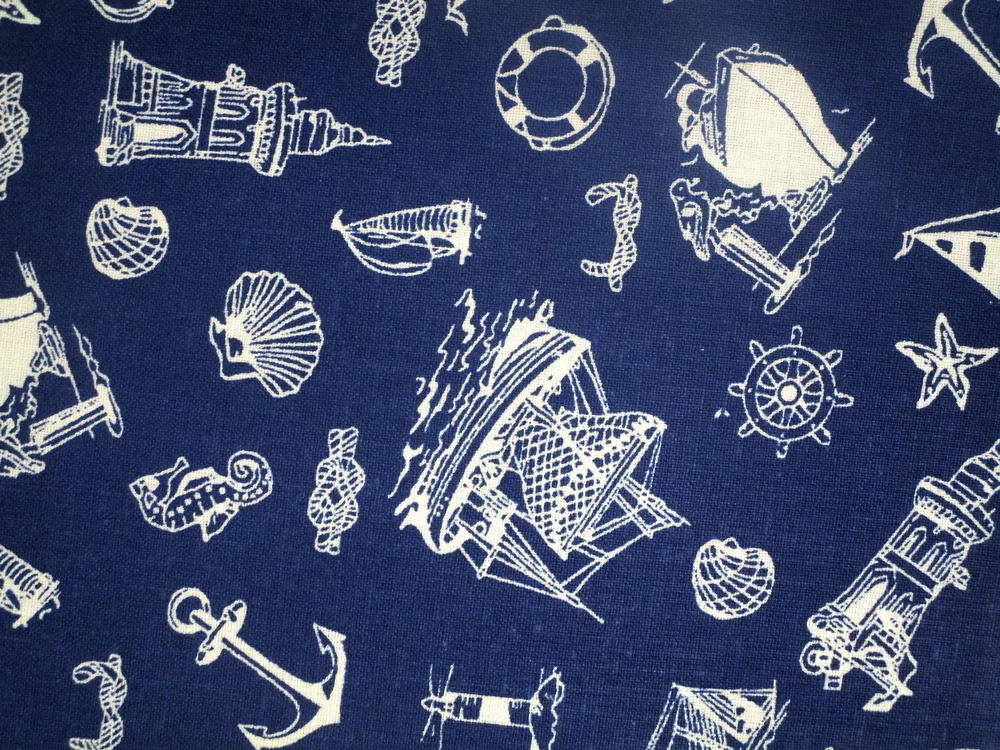 Bavlna modrá "biely námornícky motív" 