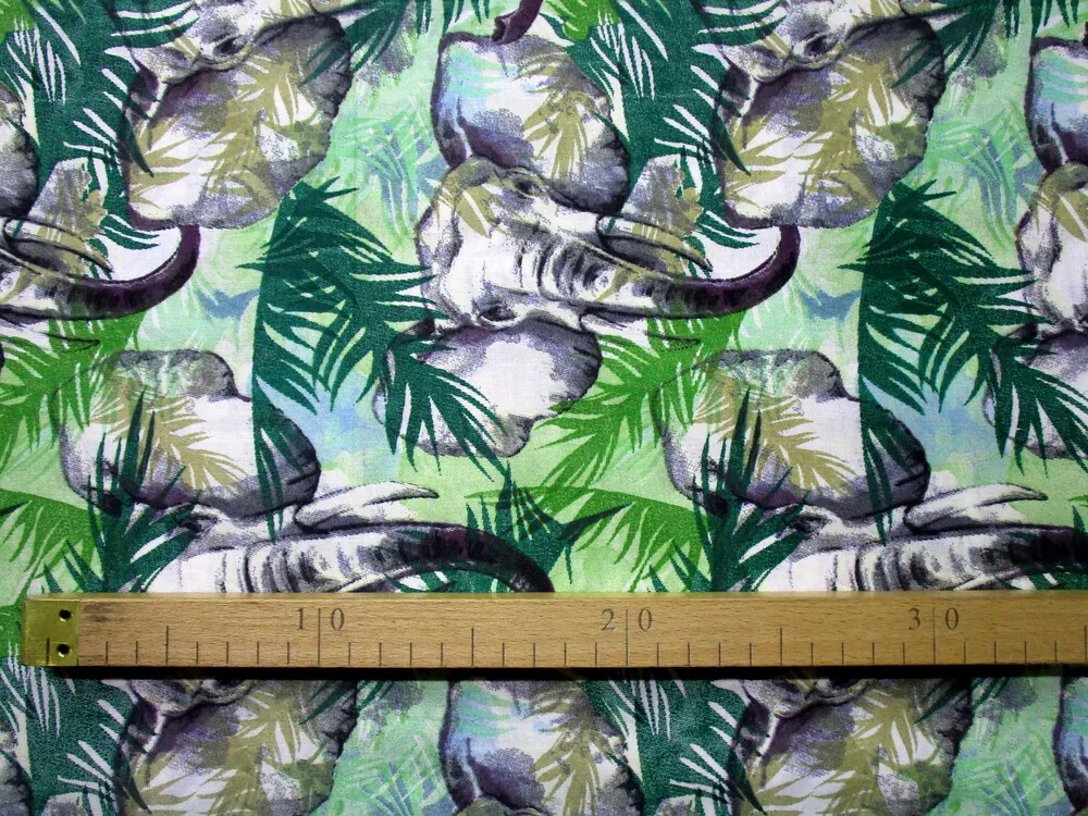 Bavlna zelená "slon, listy" 