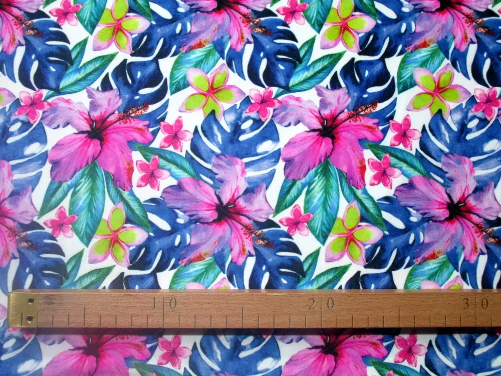 Teplákovina biela "cyklaménové kvety, fialové listy"