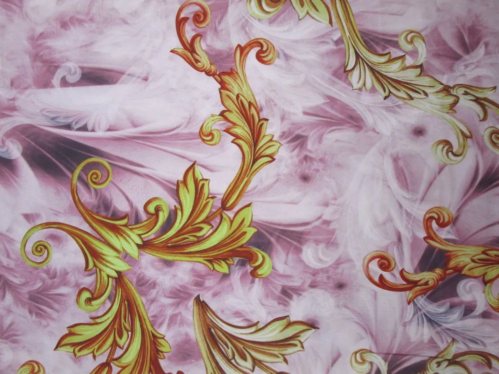 Hodváb bielo-ružový "žlto-pomarančový vzor"