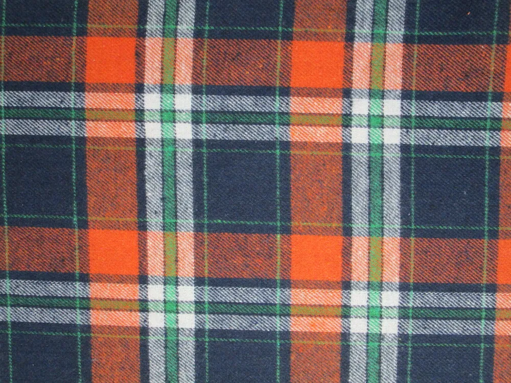 Flanel pomarančovo-tmavomodrý "bielo-zelené káro"