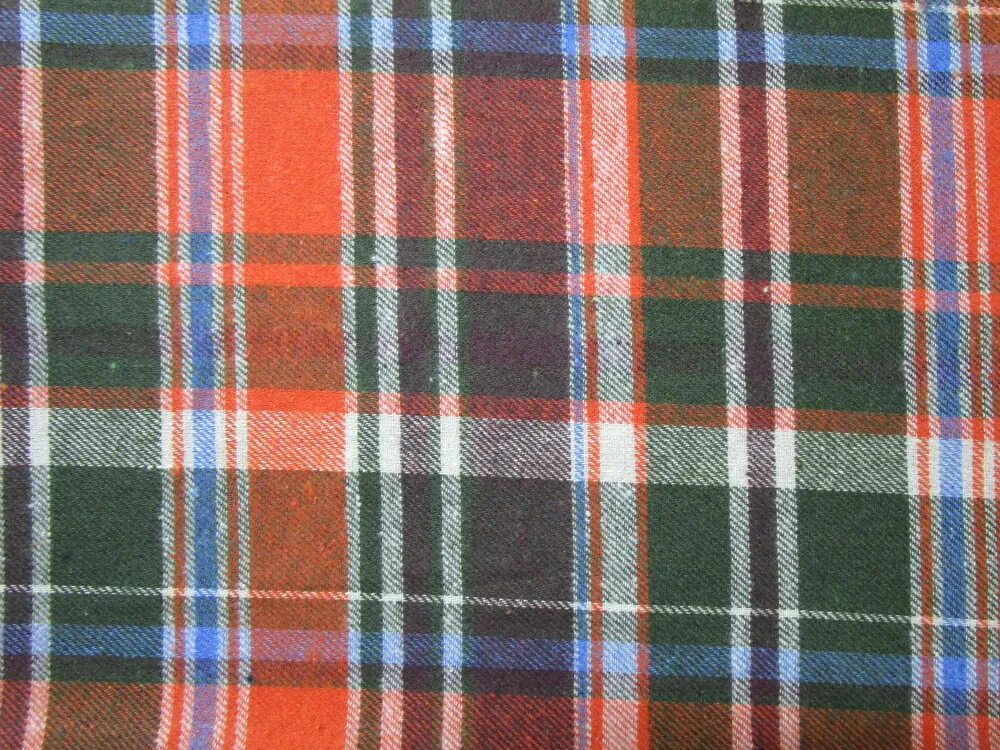 Flanel pomarančovo-zelený "béžovo-modré káro"