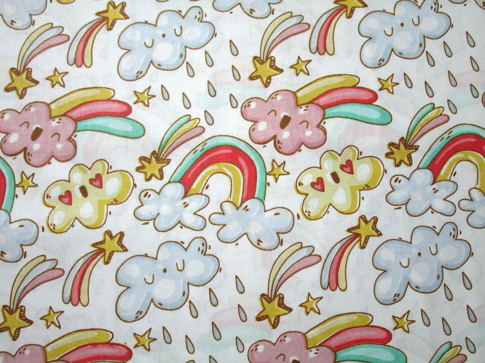 Bavlna biela "dúha, oblaky" 