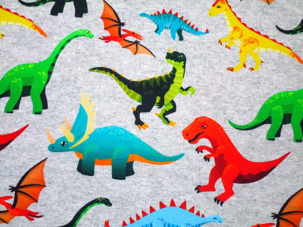 Teplákovina počesaná sivá "dinosaurus"