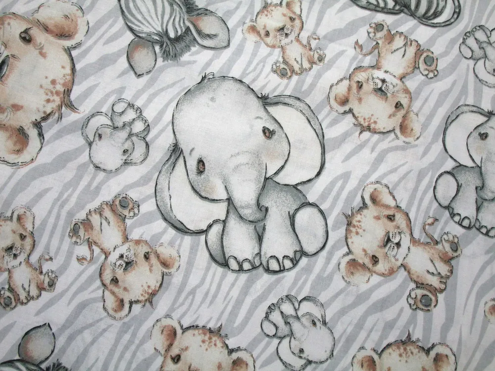 Bavlna bielo-sivá "sloník, zebra, levík"