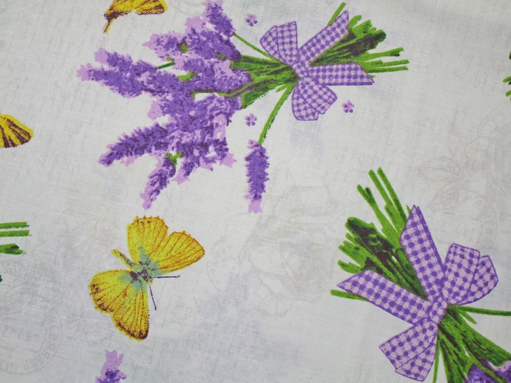 Bavlna biela "levanduľa, motýľ" 