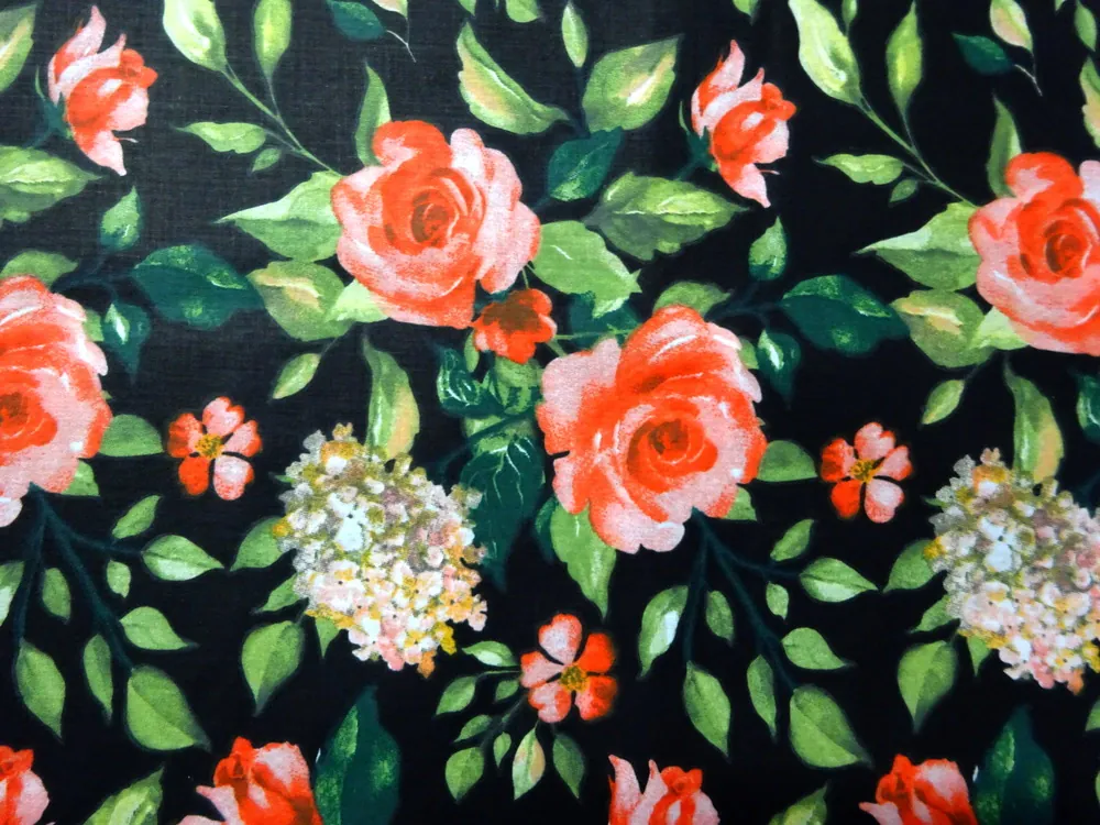 Bavlna čierna "kvety, listy" 