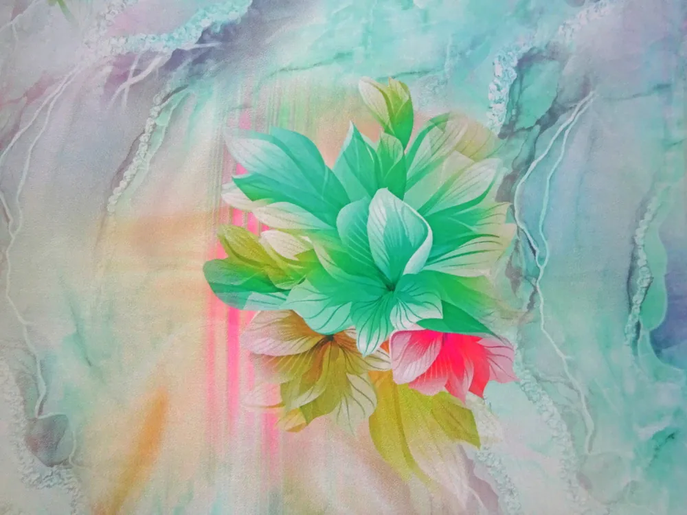 Hodváb tyrkysový "kvety" 