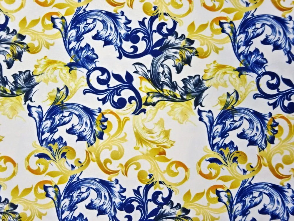 Kostýmovka Agnes smotanová "zlato-tmavomodrý vzor" - potlač na Slovensku 