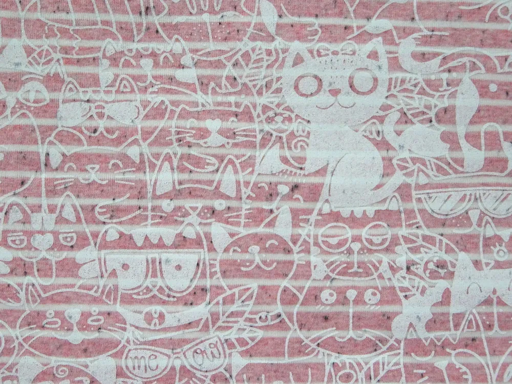 Teplákovina ružová "mačičky, pásiky" 