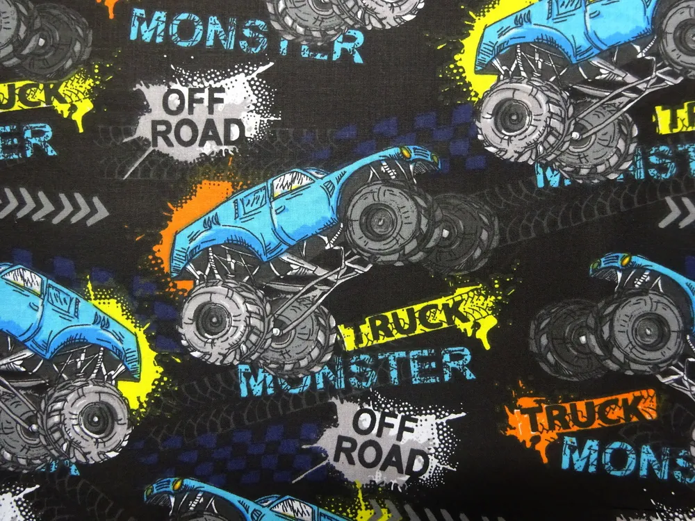 Bavlna čierna "TRUCK MONSTER"