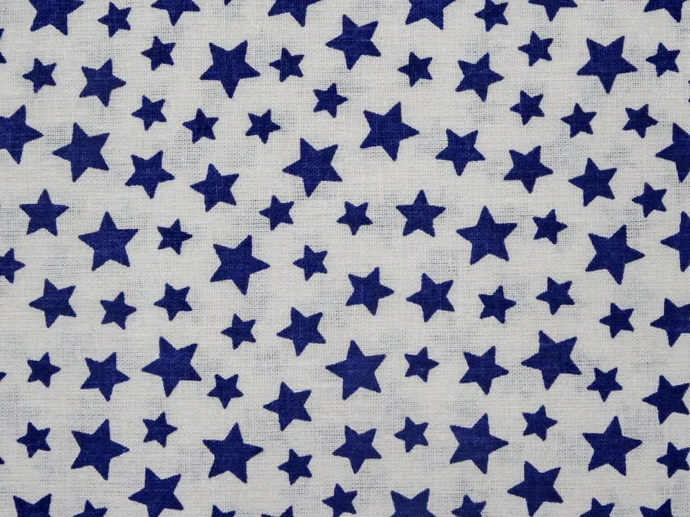 Bavlna biela "tmavomodrá hviezdička" 