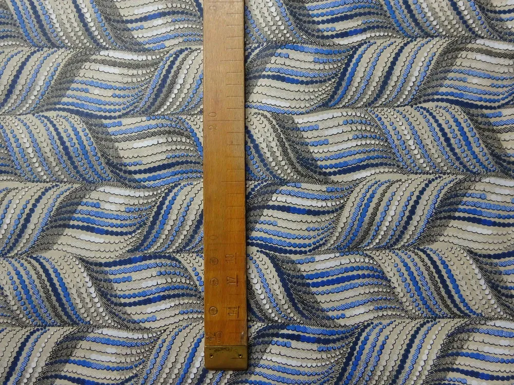 Bavlna béžová "bielo-modro-čierny vzor" 