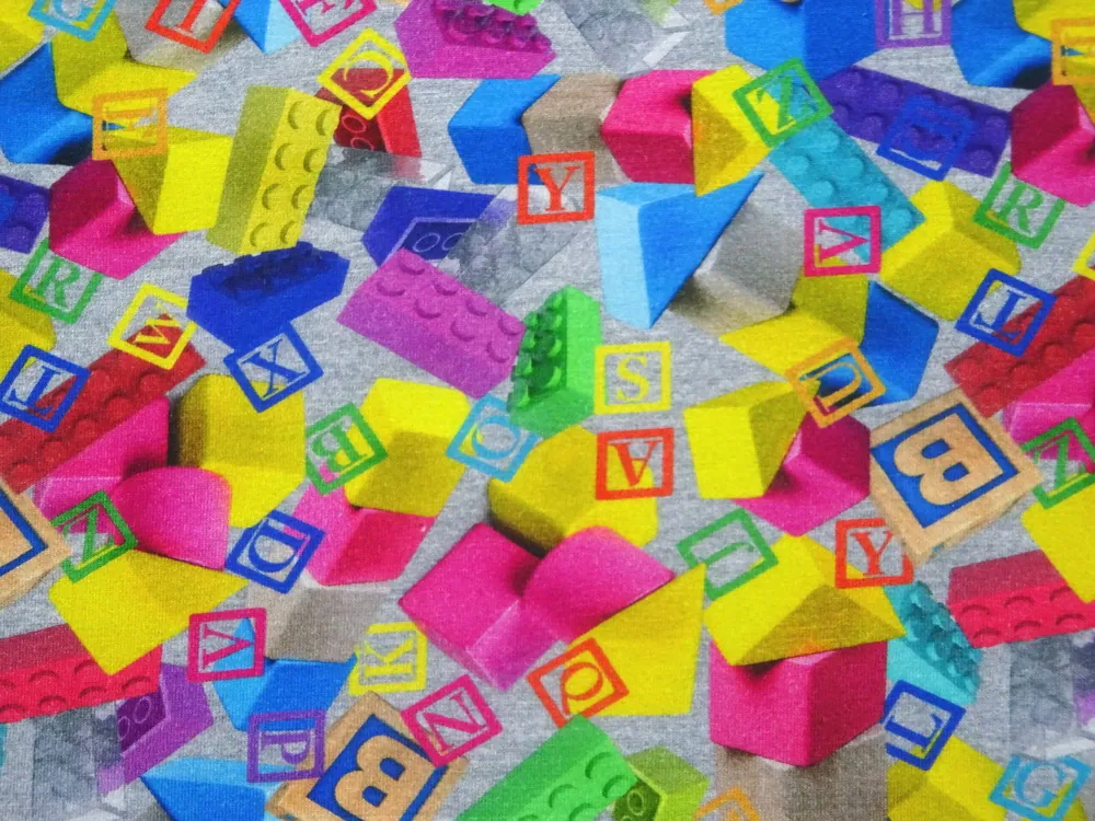 Úplet sivý melír "farebné lego, farebné kocky" - digitálna tlač 