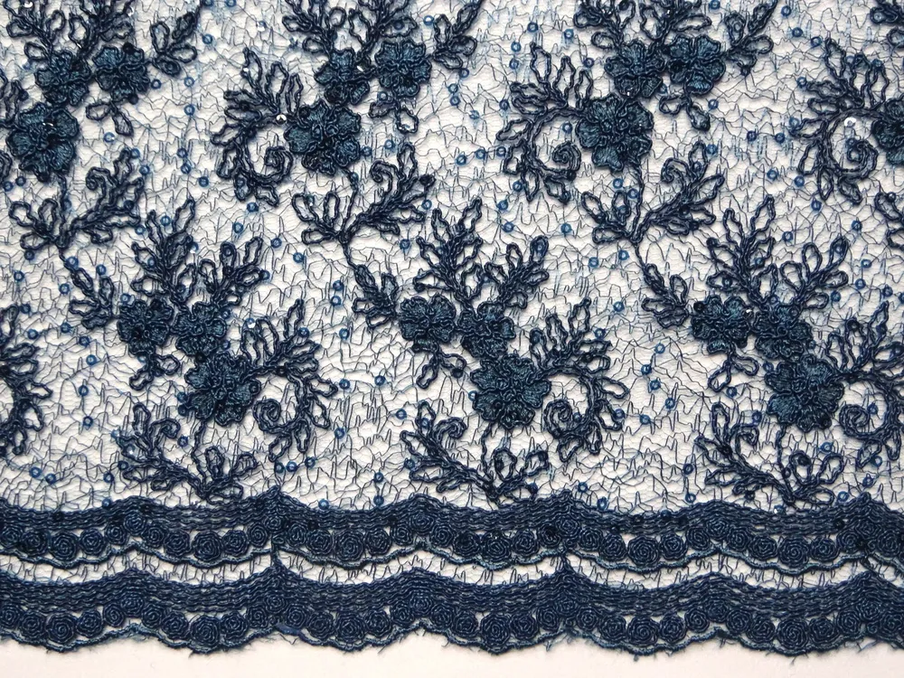 Krajka oceľovomodrá "kvety"