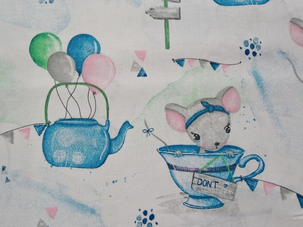 Bavlna biela "myška, balóniky" 