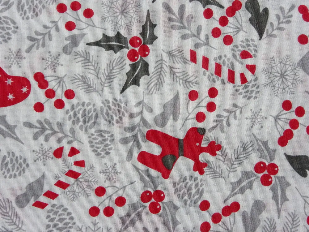 Poťahovka biela "sivo-červený vianočný vzor" 
