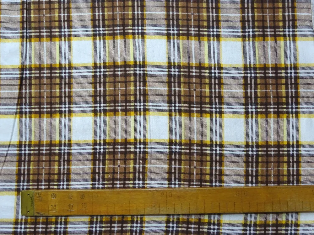 Flanel biely "žlto-hnedé káro" 