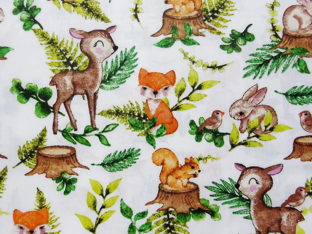 Bavlna biela "lesné zvieratká" 