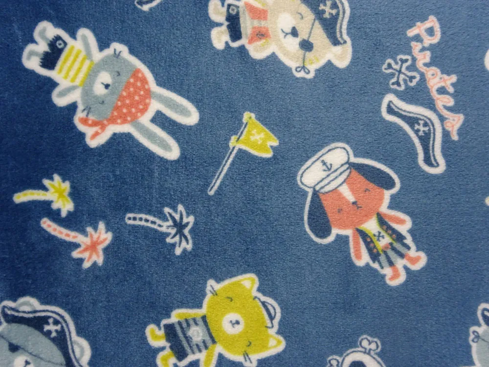 Fleece modrý "zvieratká piráti" - OEKO-TEX