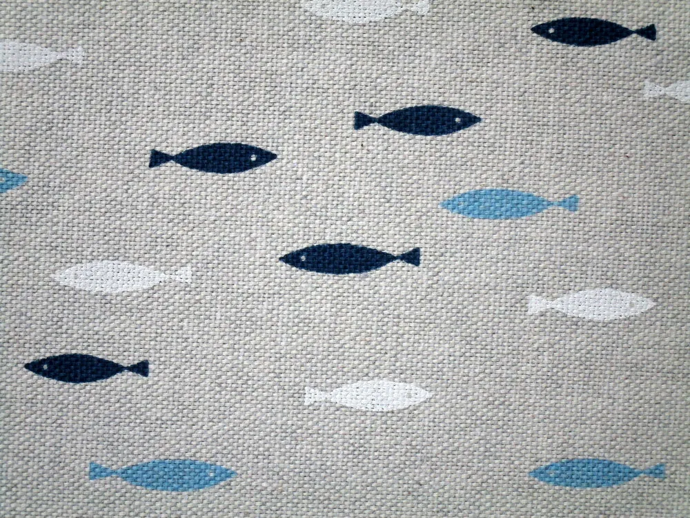 Poťahovka sivá "biele a modré rybičky"