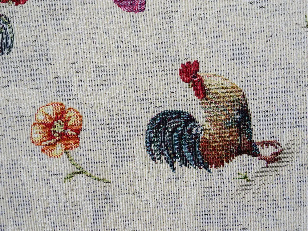 Gobelín béžovo-modrý "kohútik, kvety" 