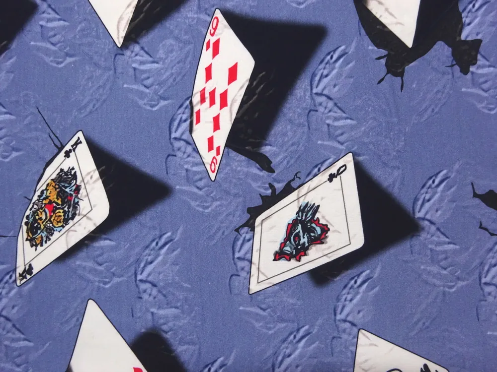 Teplákovina fialovo-modrá "karty" 