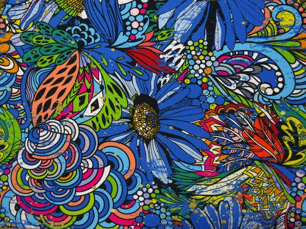 Teplákovina modrá "kvety" 