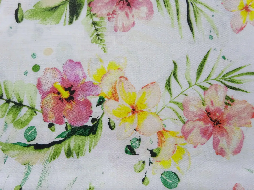 Bavlna biela "kvety, listy" 