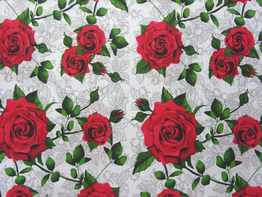 Bavlna biela "červené ruže" 