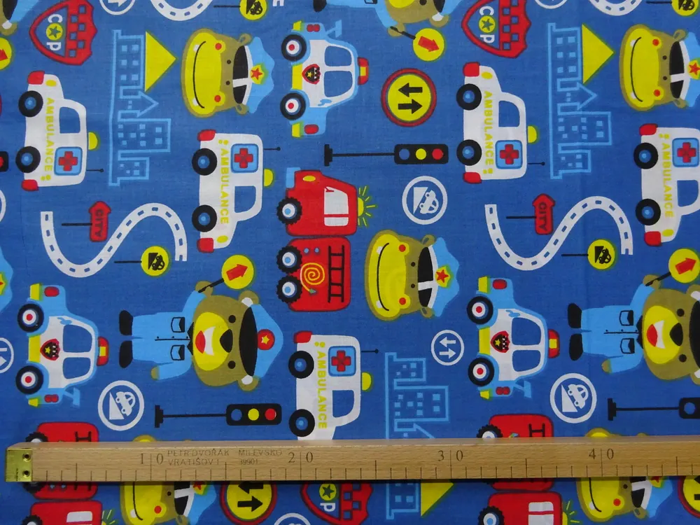 Bavlna modrá "macko policajt" 