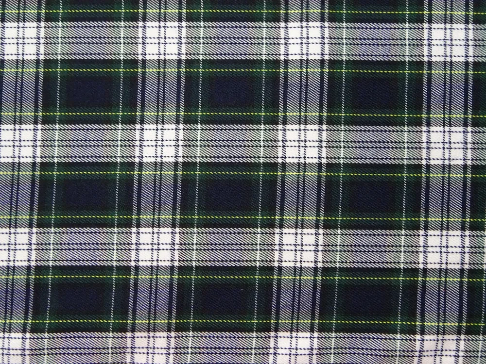 Kostýmovka tmavomodrá "bielo-žlto-zelené káro" 